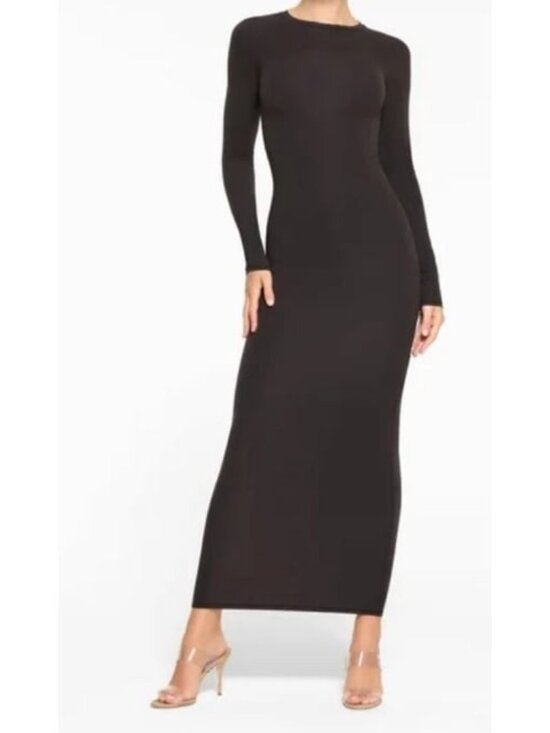 SKIMS Dresses & Skirts - SKIMS Fits Everybody Crew NeckLong Sleeve DressOnyx SIZES MEDIUM
